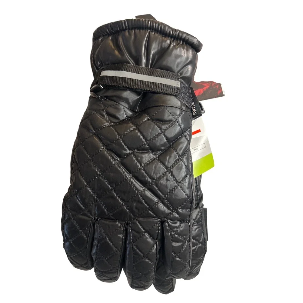 Women's Black Quilted Thinsulate Ski Gloves M/L Peak Touch Waterproof Breathable